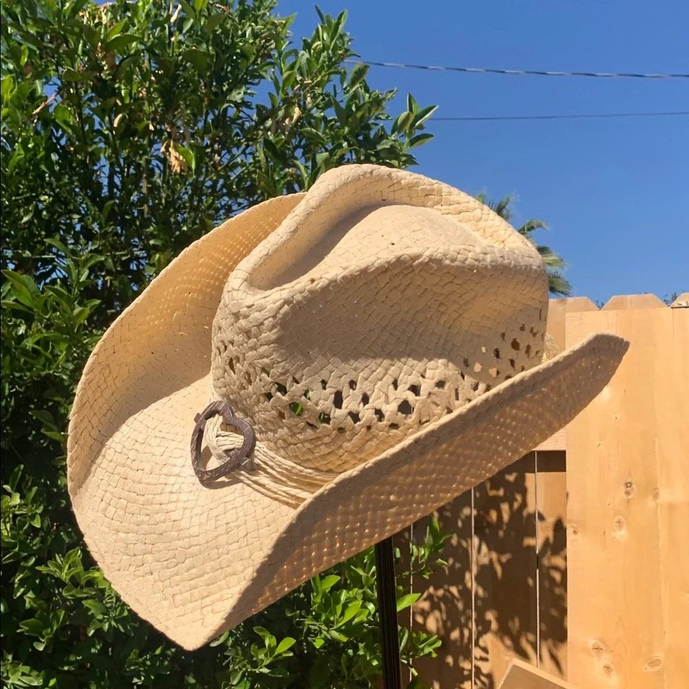 Natural Straw Cowgirl Hat with Rustic Heart Accent - Picture 6 of 13